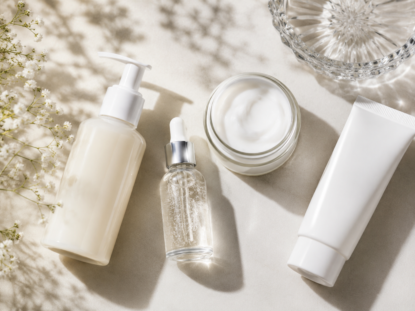 Beginner skincare routine cleanser serum moisturizer and sunscreen